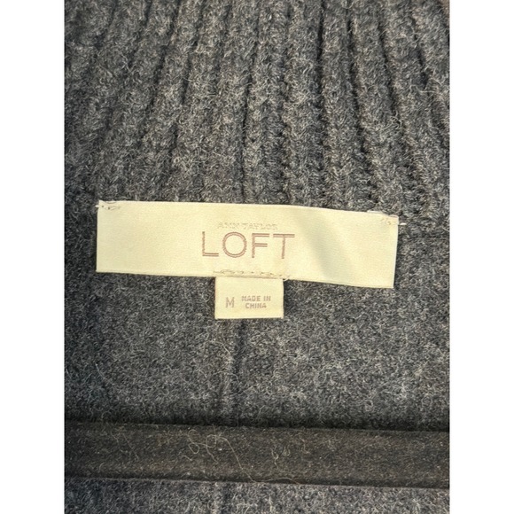Ann Taylor Loft Women's Gray Merino Wool Zipper Shawl Collar Cropped Cardigan  M - Picture 3 of 5